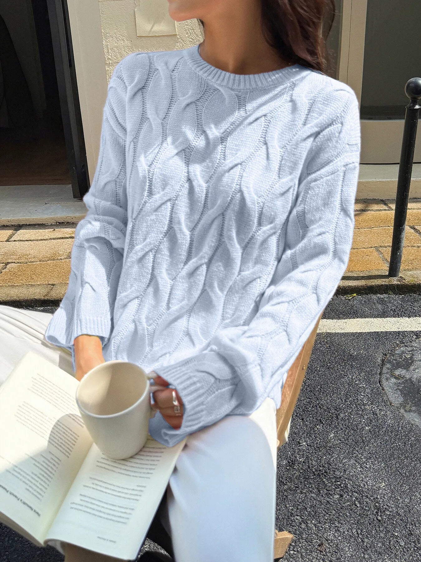 Cable Knit Long Sleeve Sweater - Tigbul's Variety Fashion Shop