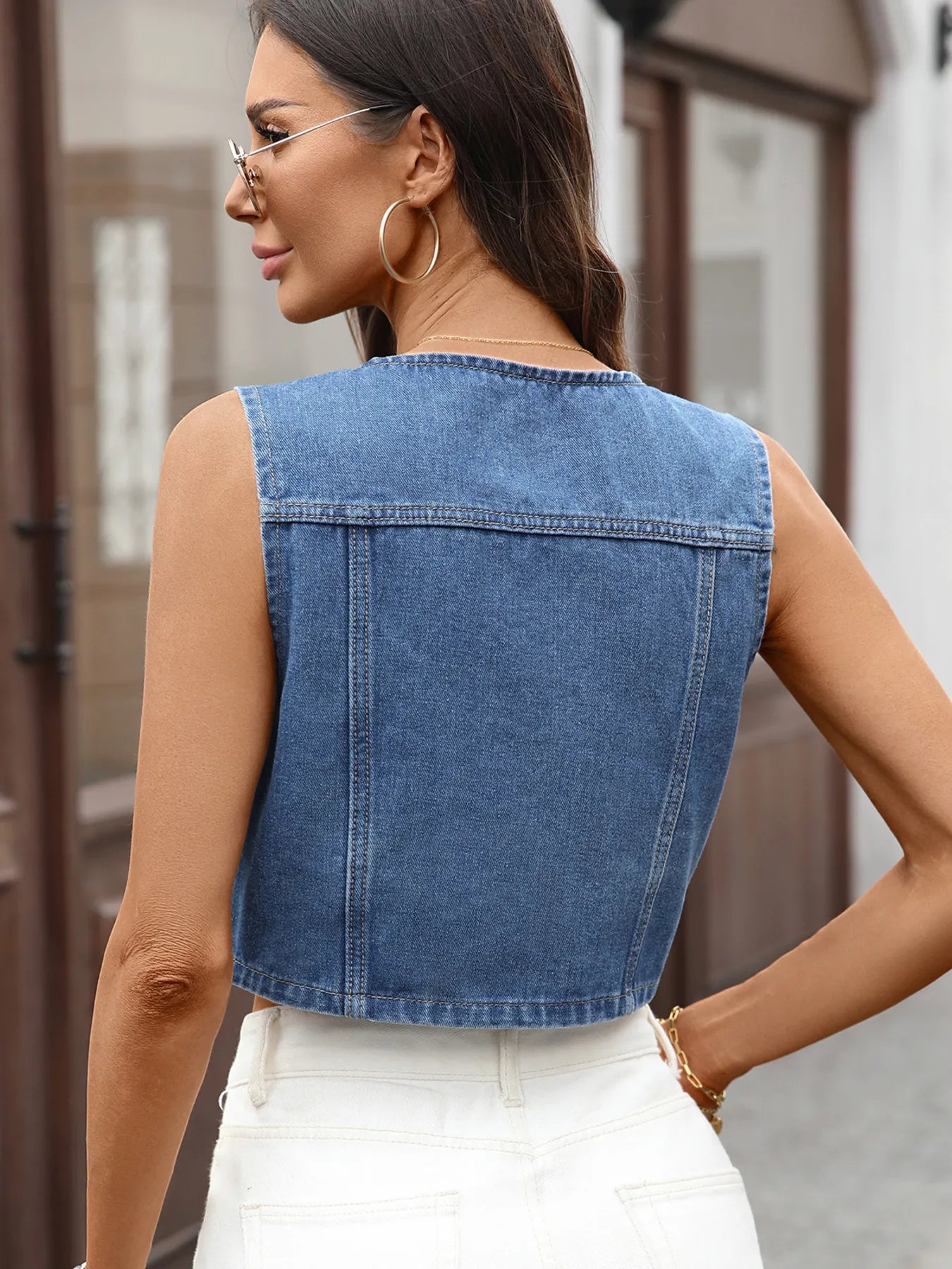 Button Up Sleeveless Denim Vest - Tigbul's Variety Fashion Shop