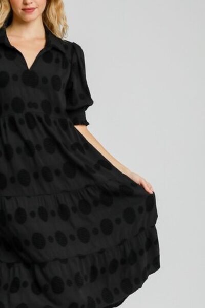 Black Swiss Dot Jacquard Tiered Midi Dress - Tigbul's Variety Fashion Shop