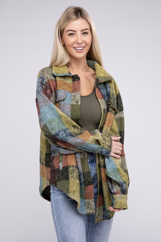 Loose Fit Buttoned Down Check Shirt Jacket - Tigbul's Variety Fashion Shop
