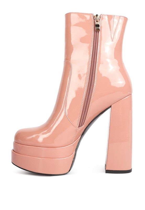 Bander Patent Pu High Heel Platform Ankle Boots - Tigbul's Variety Fashion Shop