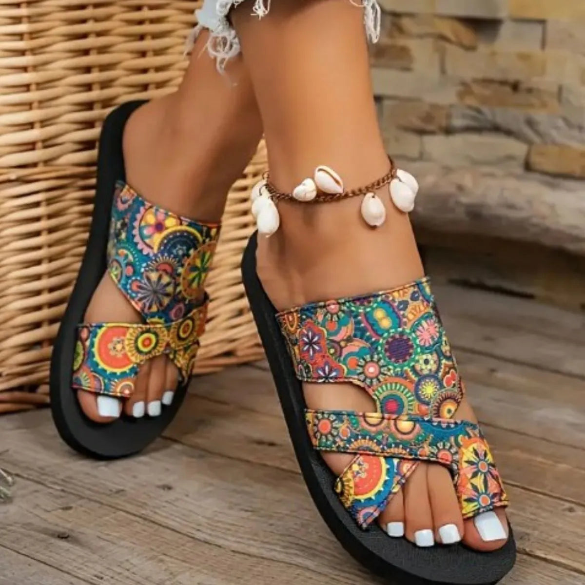 Bohemian Patterned Cutout Sandals - Tigbul's Variety Fashion Shop
