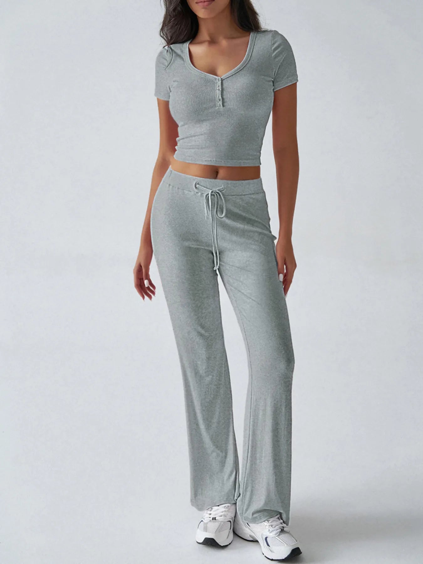 Casual Ribbed Short Sleeve Top and Pants Set - Tigbul's Variety Fashion Shop