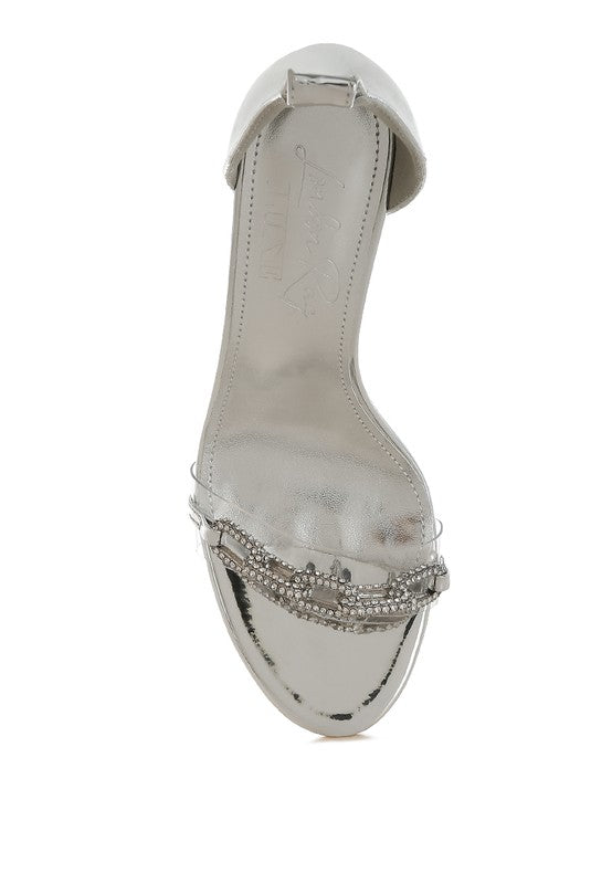 Traben Rhinestones Chain Metallic Stiletto Sandals - Tigbul's Variety Fashion Shop