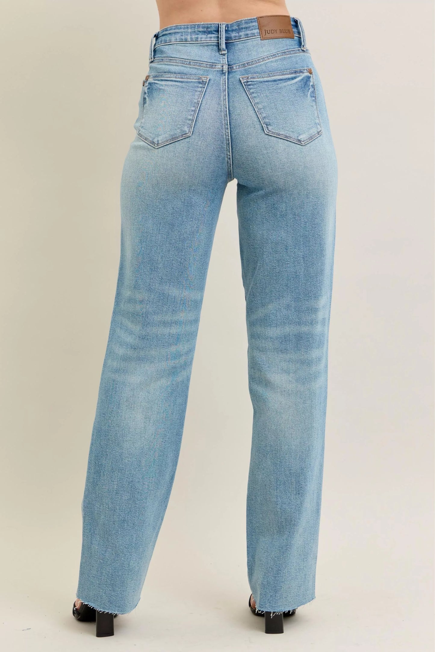 Judy Blue Full Size High Waist Rigid Magic Star Shaped Destroy 90's Straight Jeans Plus Size - Tigbul's Variety Fashion Shop