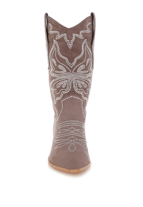 Latafa Rhinestones Embellished Cowboy Boots - Tigbul's Variety Fashion Shop