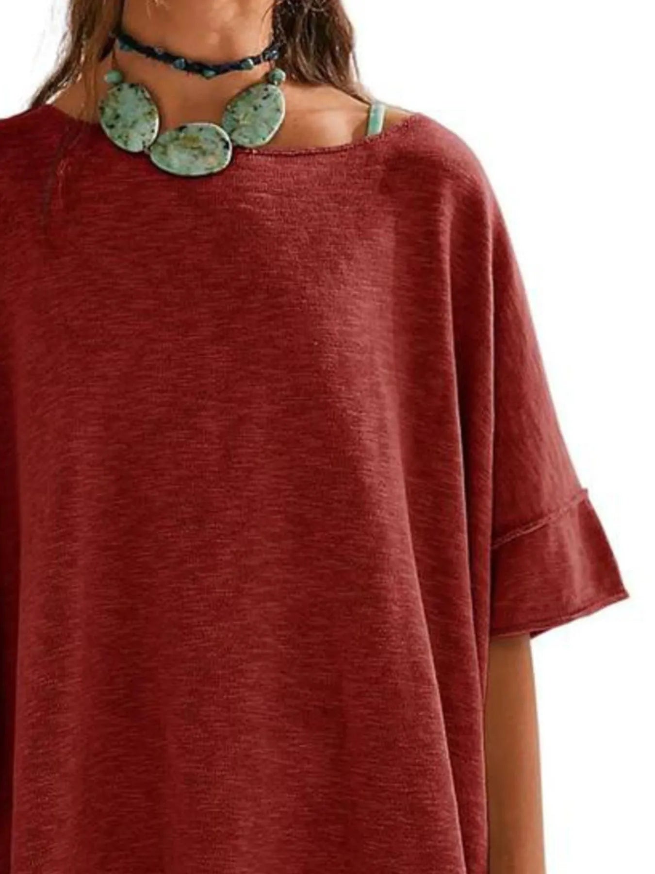 Oversized Round Neck Drop-Shoulder T-Shirt - Tigbul's Variety Fashion Shop