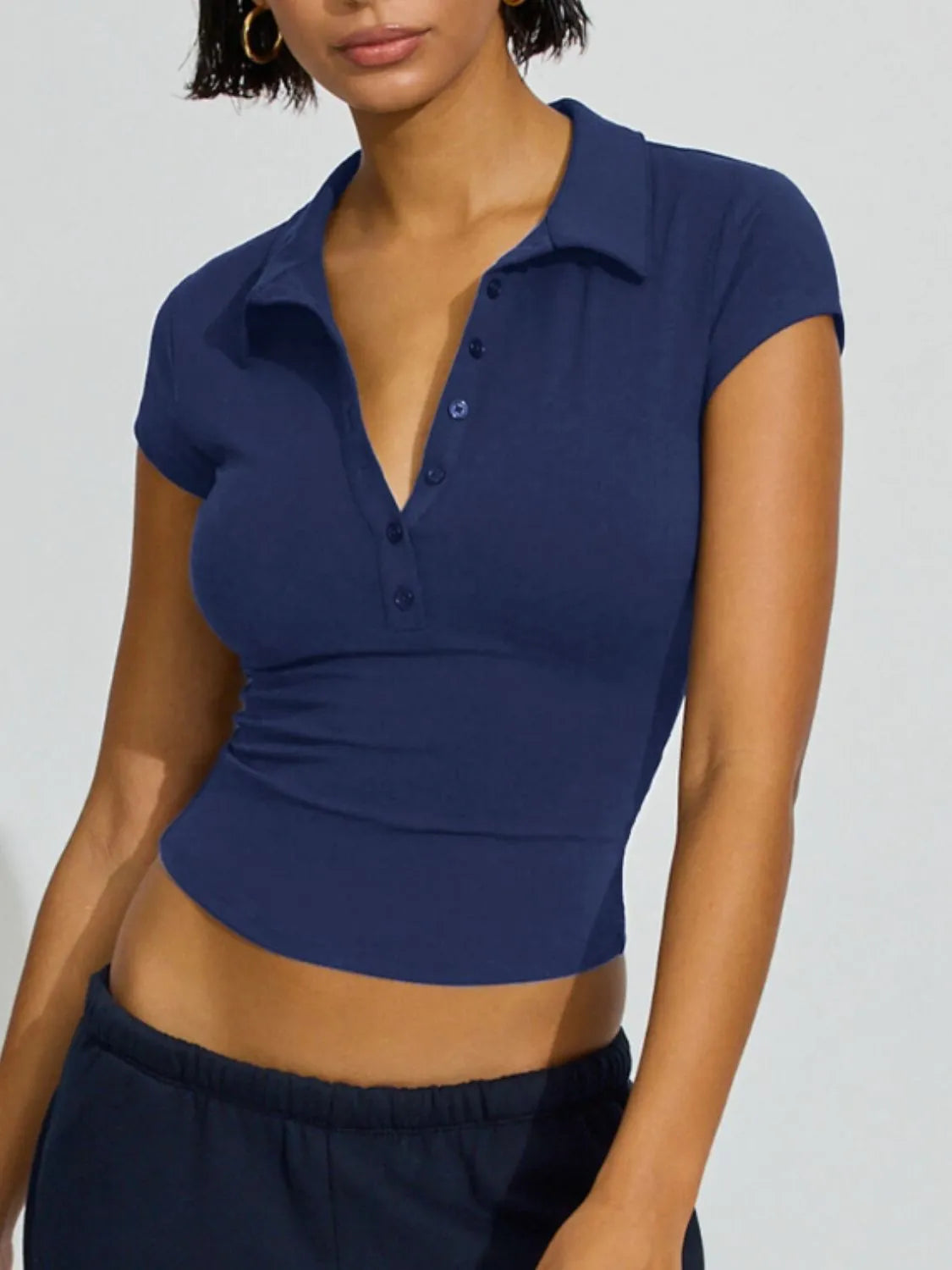 Collared Neck Short Sleeve Top - Tigbul's Variety Fashion Shop