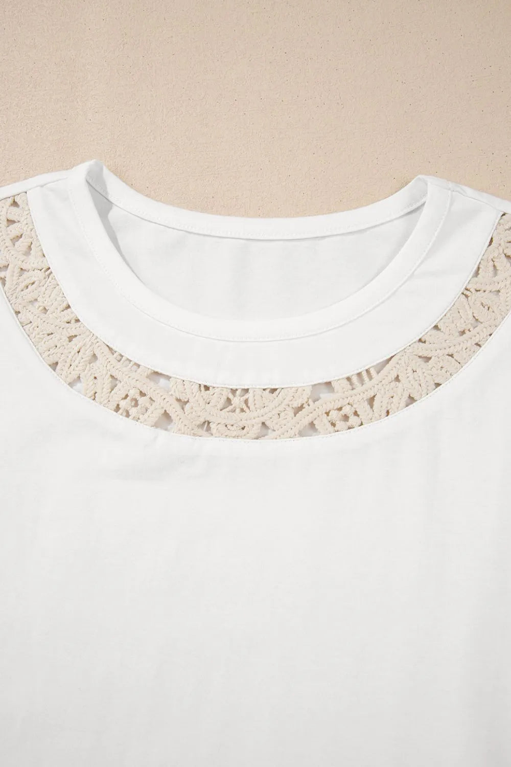 White Lace Crochet Crew Neck Casual T Shirt - Tigbul's Variety Fashion Shop