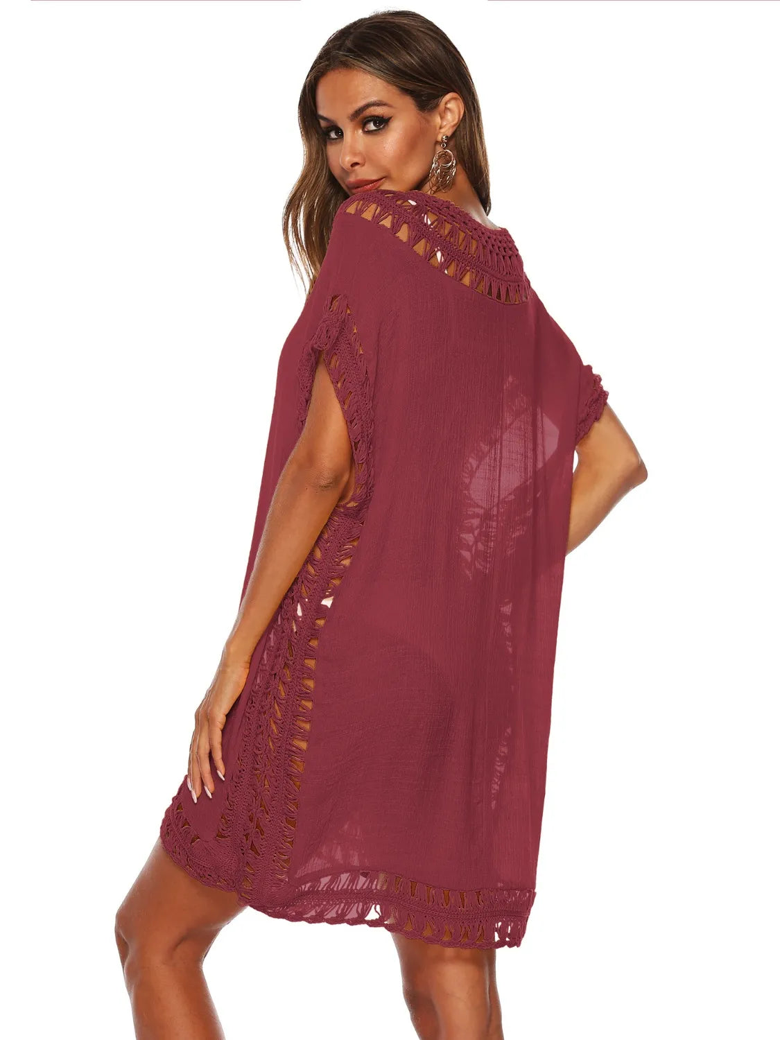 Bohemian Crochet Trim Beach Cover Up Dress - Tigbul's Variety Fashion Shop