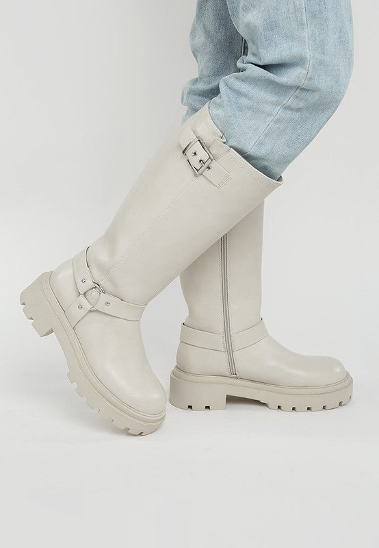 Taimen Harnes Detail Long Boots - Tigbul's Variety Fashion Shop