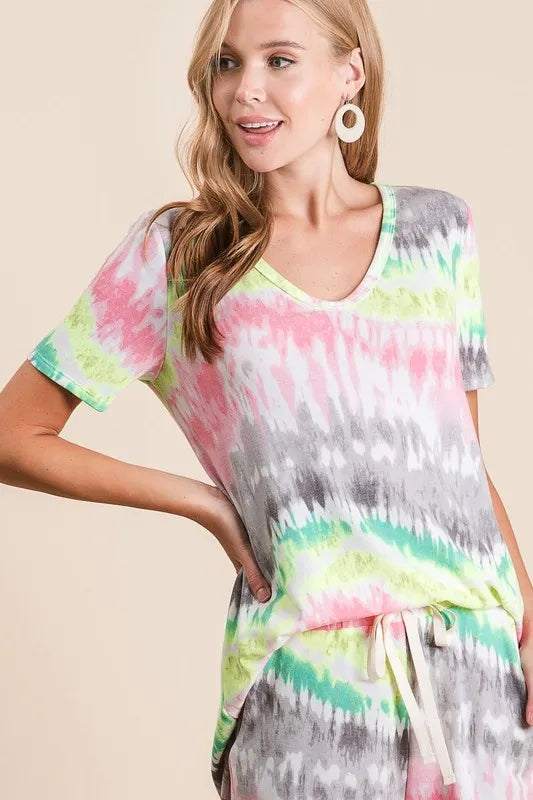 BiBi Tie Dye Print Shorts With Twill Tape Drawstring - Tigbul's Variety Fashion Shop