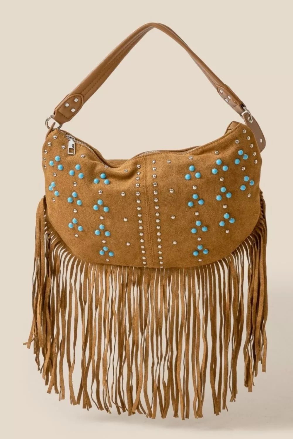 Fame Studded Pattern Multi Fringe Hobo Shoulder Bag - Tigbul's Variety Fashion Shop