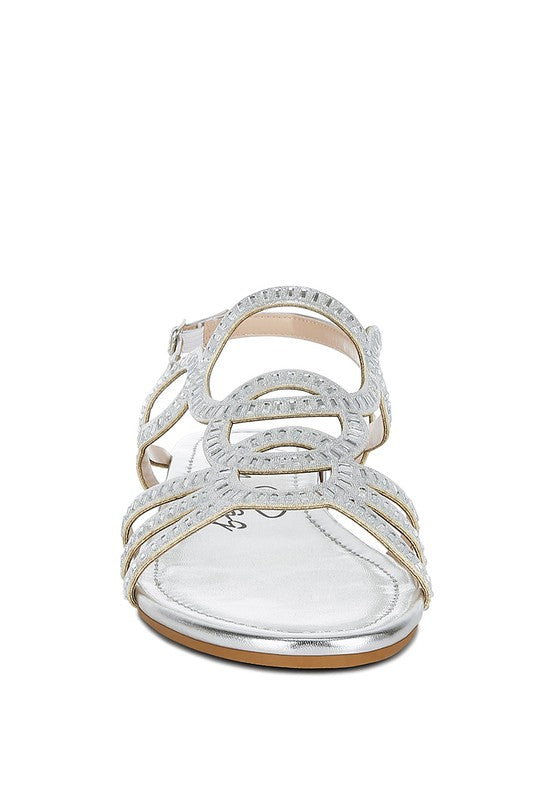 Jisters Cut Out Detail Rhinestone Flat Sandals - Tigbul's Variety Fashion Shop