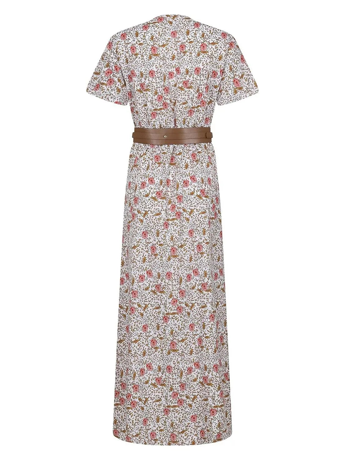 Full Size Printed V-Neck Short Sleeve Maxi Dress Plus Size - Tigbul's Variety Fashion Shop