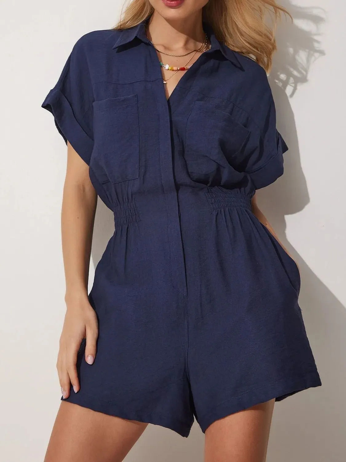 Johnny Collar Short Sleeve Romper - Tigbul's Variety Fashion Shop