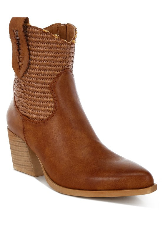Big Mood Raffia & Faux Leather Cowboy Boots - Tigbul's Variety Fashion Shop
