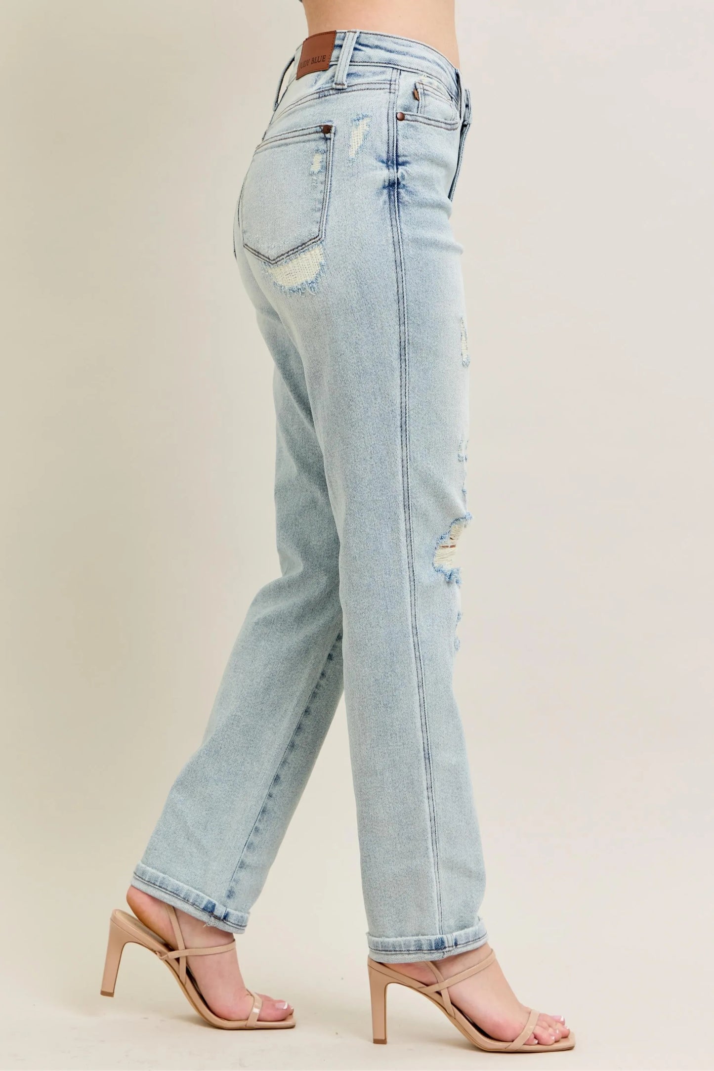 Judy Blue Full Size Mr Repair Stitch Detail Destroy Single Cuff Bf Jeans Plus Size - Tigbul's Variety Fashion Shop