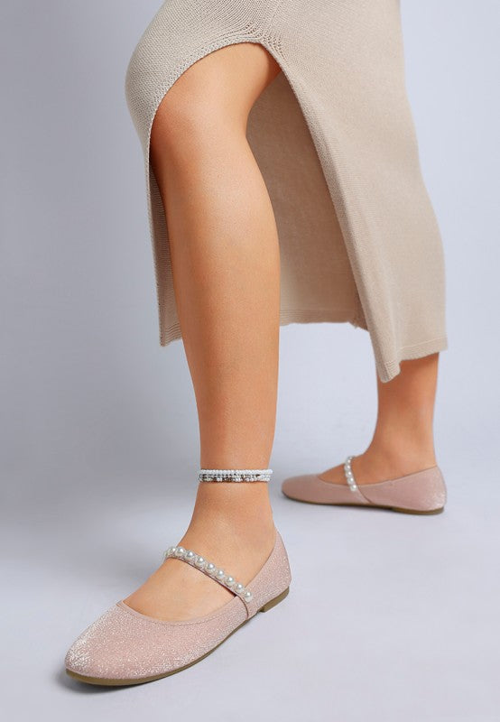 Corphee Pearl Strapped Glitter Ballerinas - Tigbul's Variety Fashion Shop