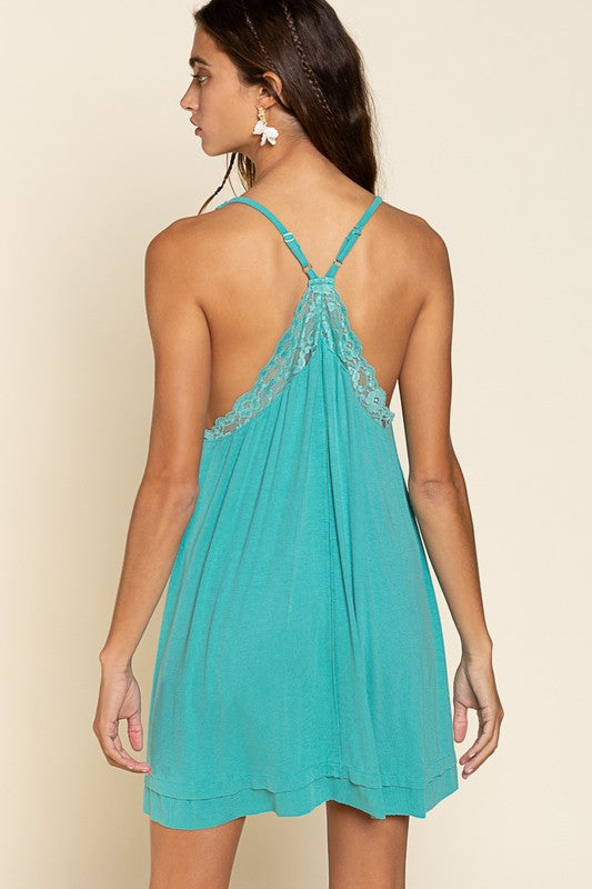 Sleeveless Deep V-neck Dress with Lace on Front - Tigbul's Variety Fashion Shop