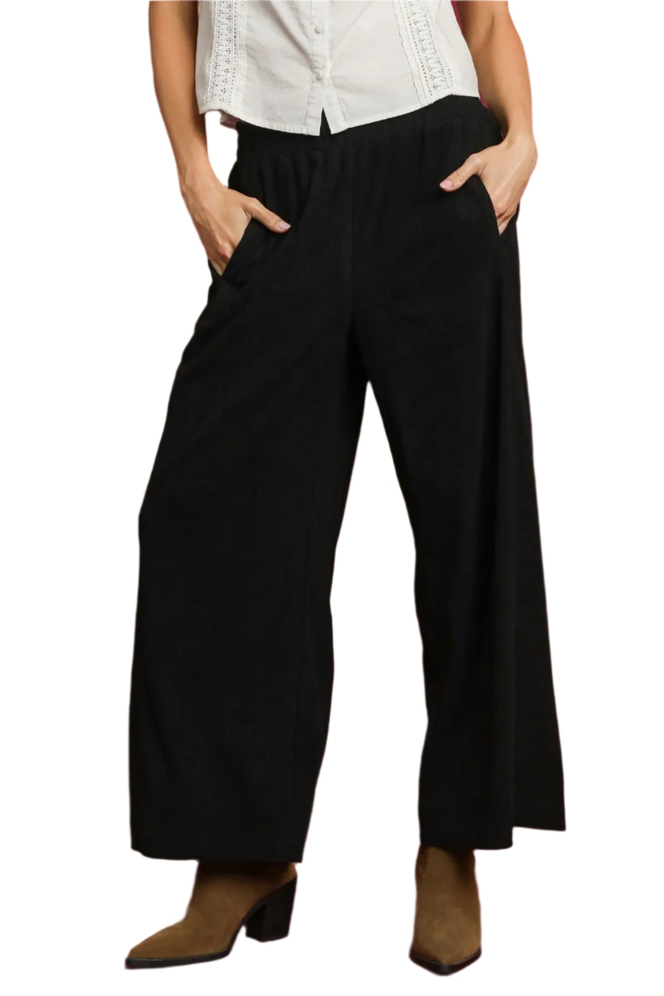 Black Wide-Leg Corduroy Pants - Tigbul's Variety Fashion Shop