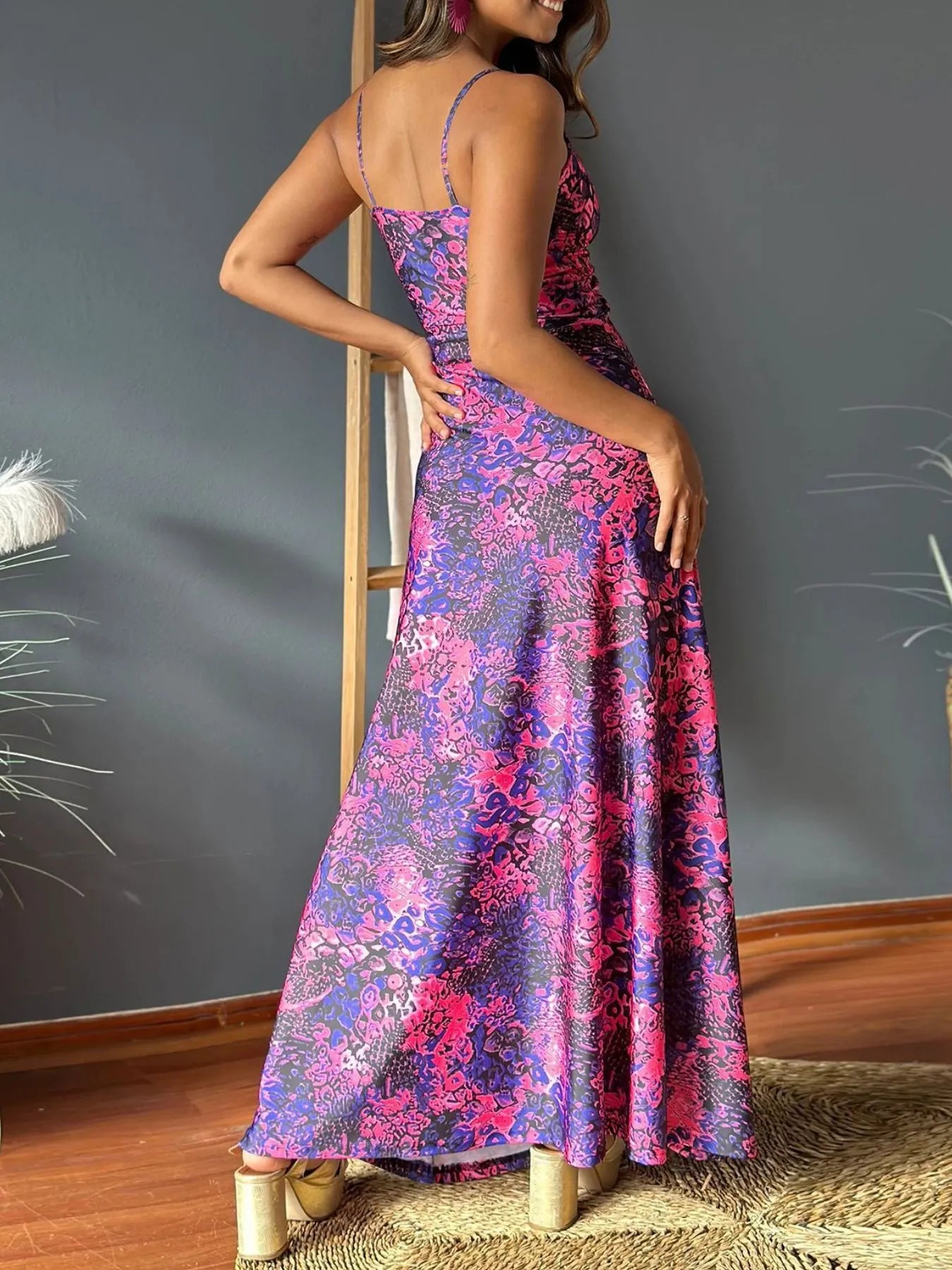 Tropical Print V-Neck Maxi Dress - Tigbul's Variety Fashion Shop