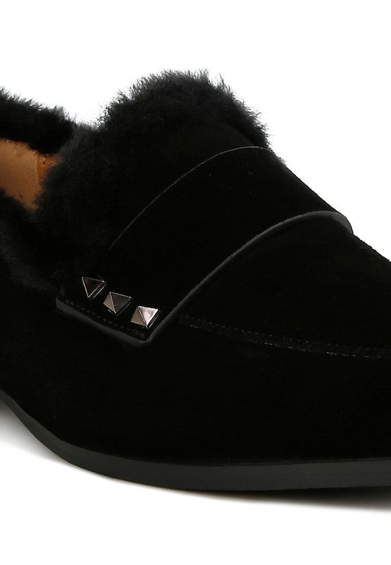 Allie Fur Trim Genuine Suede Loafers - Tigbul's Variety Fashion Shop