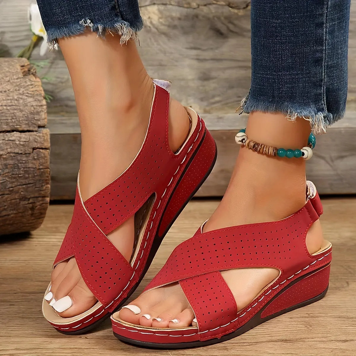 Criss-Cross Comfort Wedge Sandals - Tigbul's Variety Fashion Shop