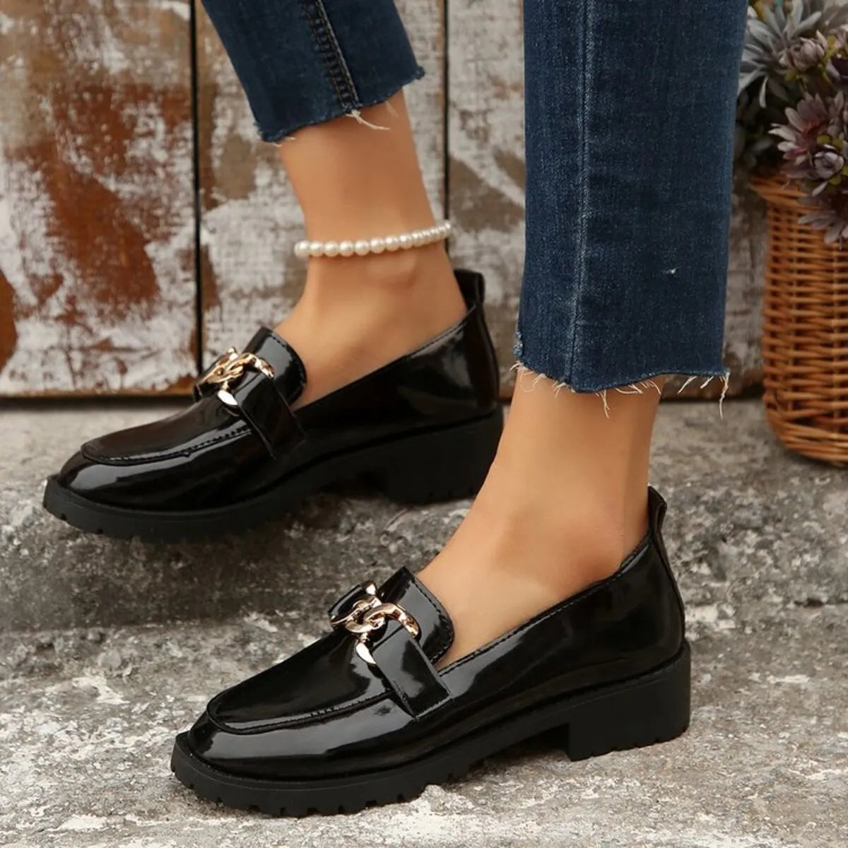 Ladies Round Toe Block Heel Loafers - Tigbul's Variety Fashion Shop