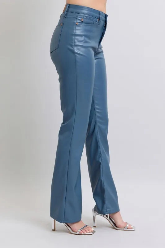 Judy Blue Full Size High Waist Tummy Control Faux Leather Bootcut Pants Plus Size - Tigbul's Variety Fashion Shop