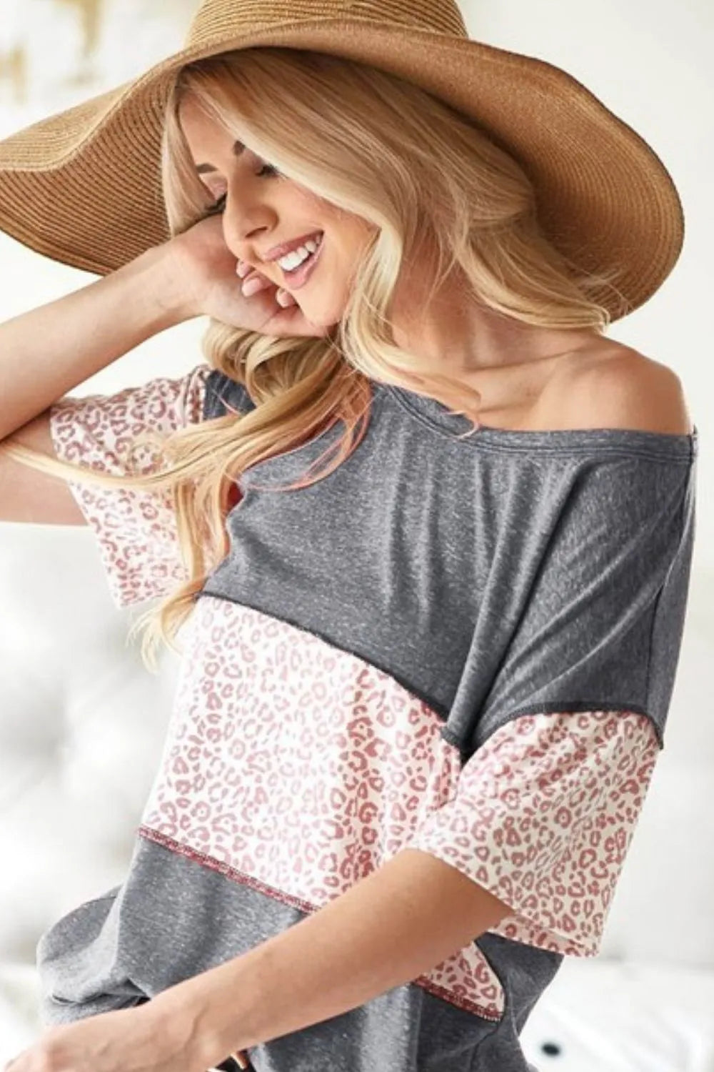 Triblend Knit with Leopard Block Out Stitching - Tigbul's Variety Fashion Shop