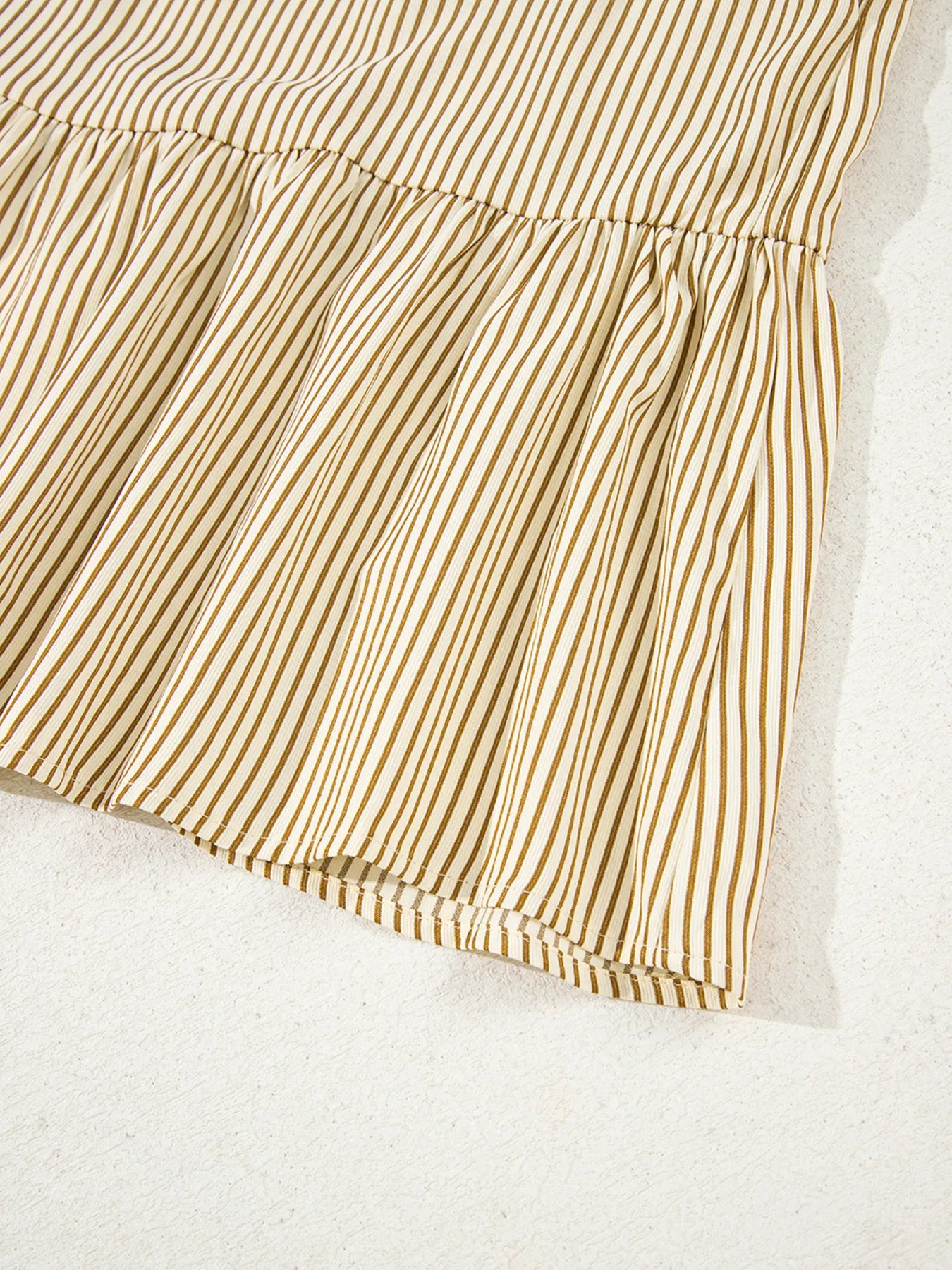 Stripe Collared Neck Cuffed Long Sleeve Drop Waist Mini Dress - Tigbul's Variety Fashion Shop