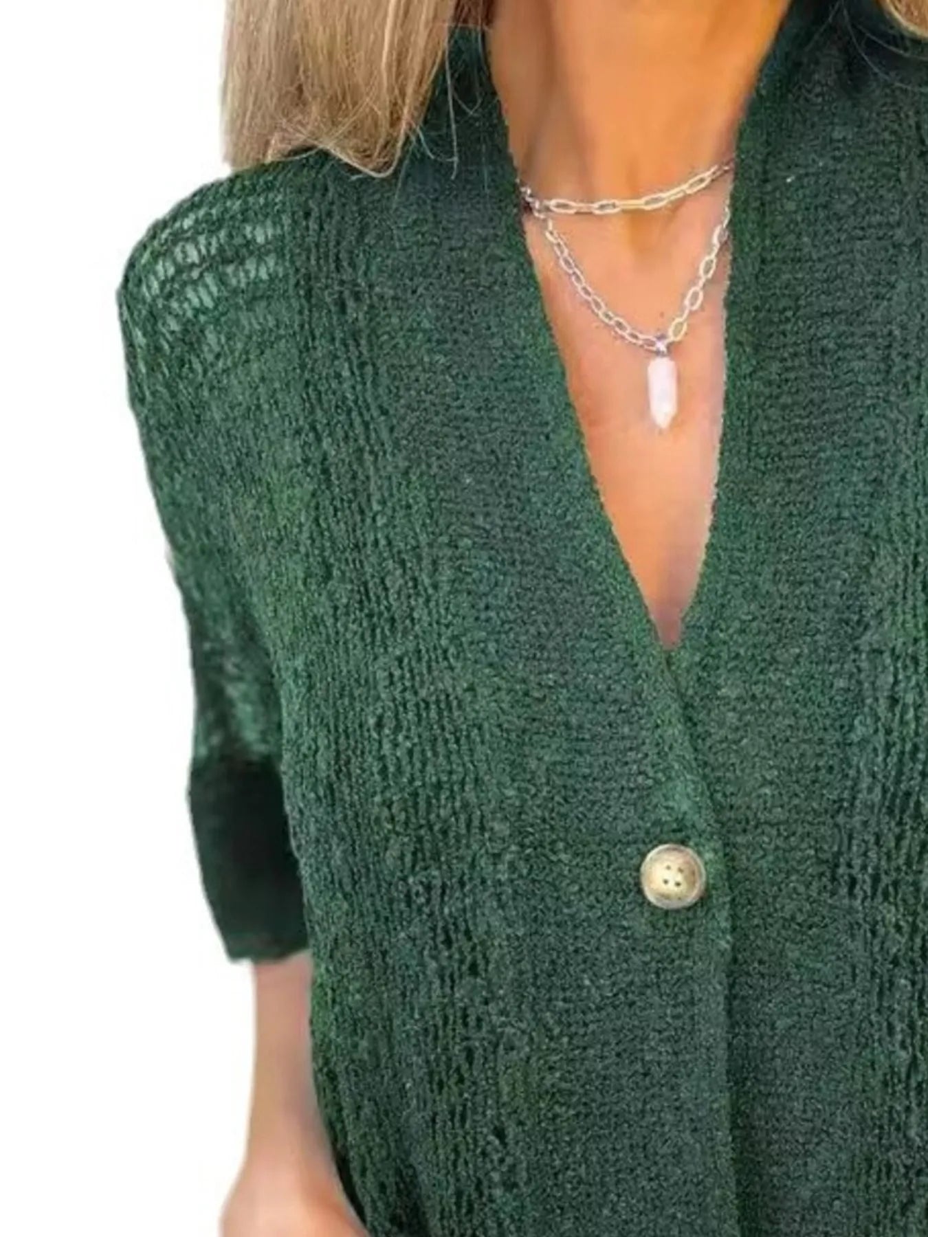 Full Size One Button Half Sleeve Cardigan Plus Size - Tigbul's Variety Fashion Shop