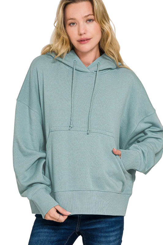 Blue Grey Oversized Fleece Kangaroo Pocket Hoodie | Tigbuls