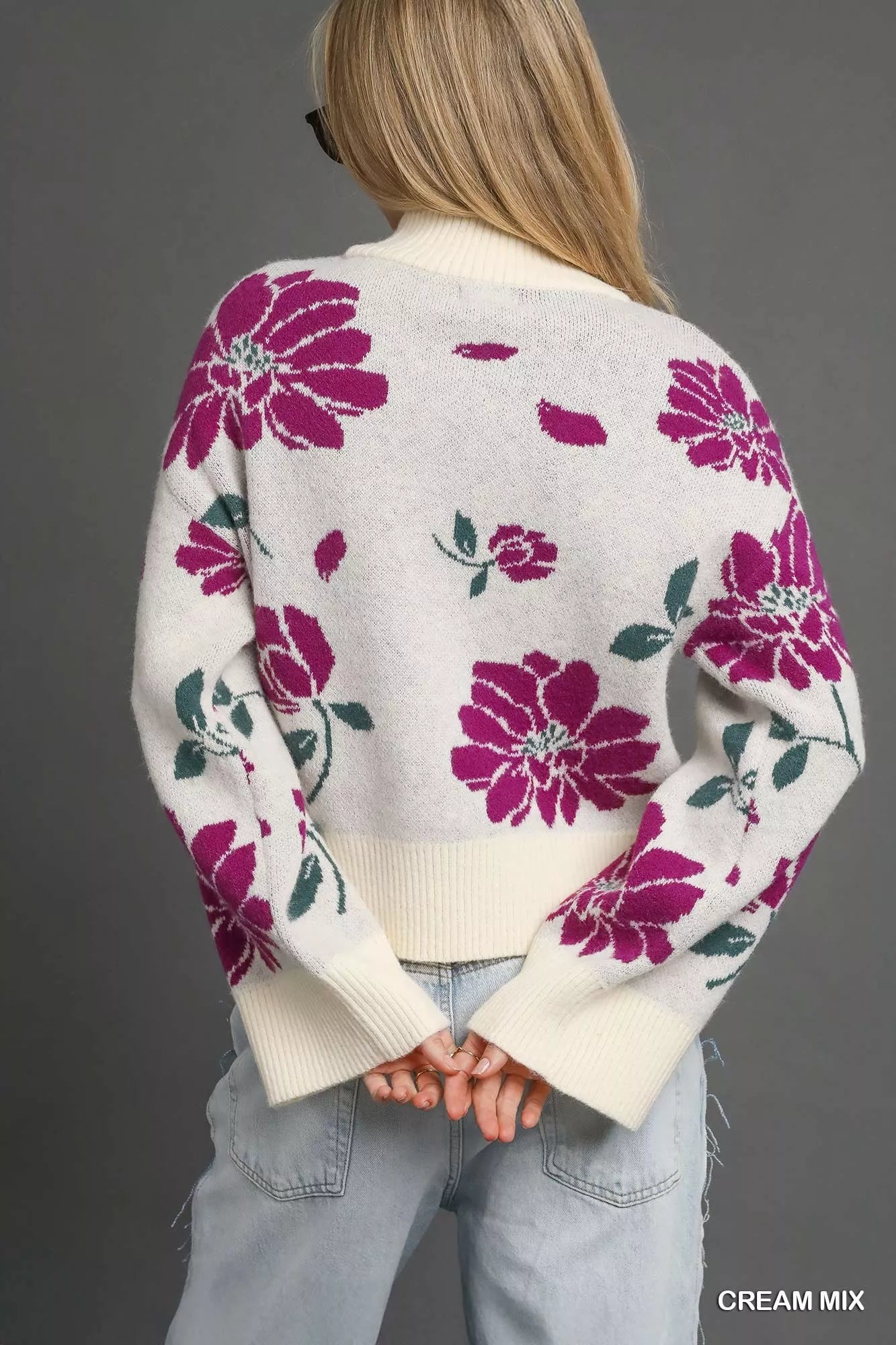 Umgee Floral Patterned Mock Neck Sweater - Tigbul's Variety Fashion Shop