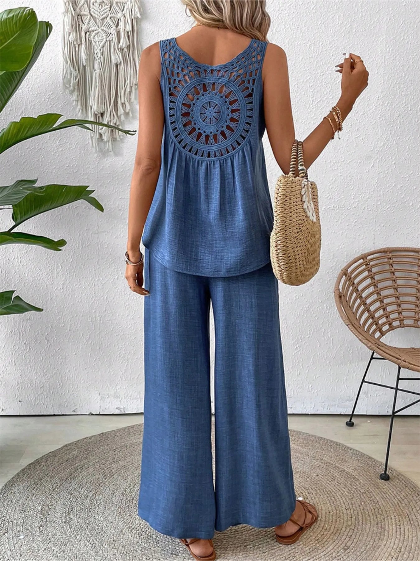 Round Neck Tank and Wide Leg Pants Set - Tigbul's Variety Fashion Shop
