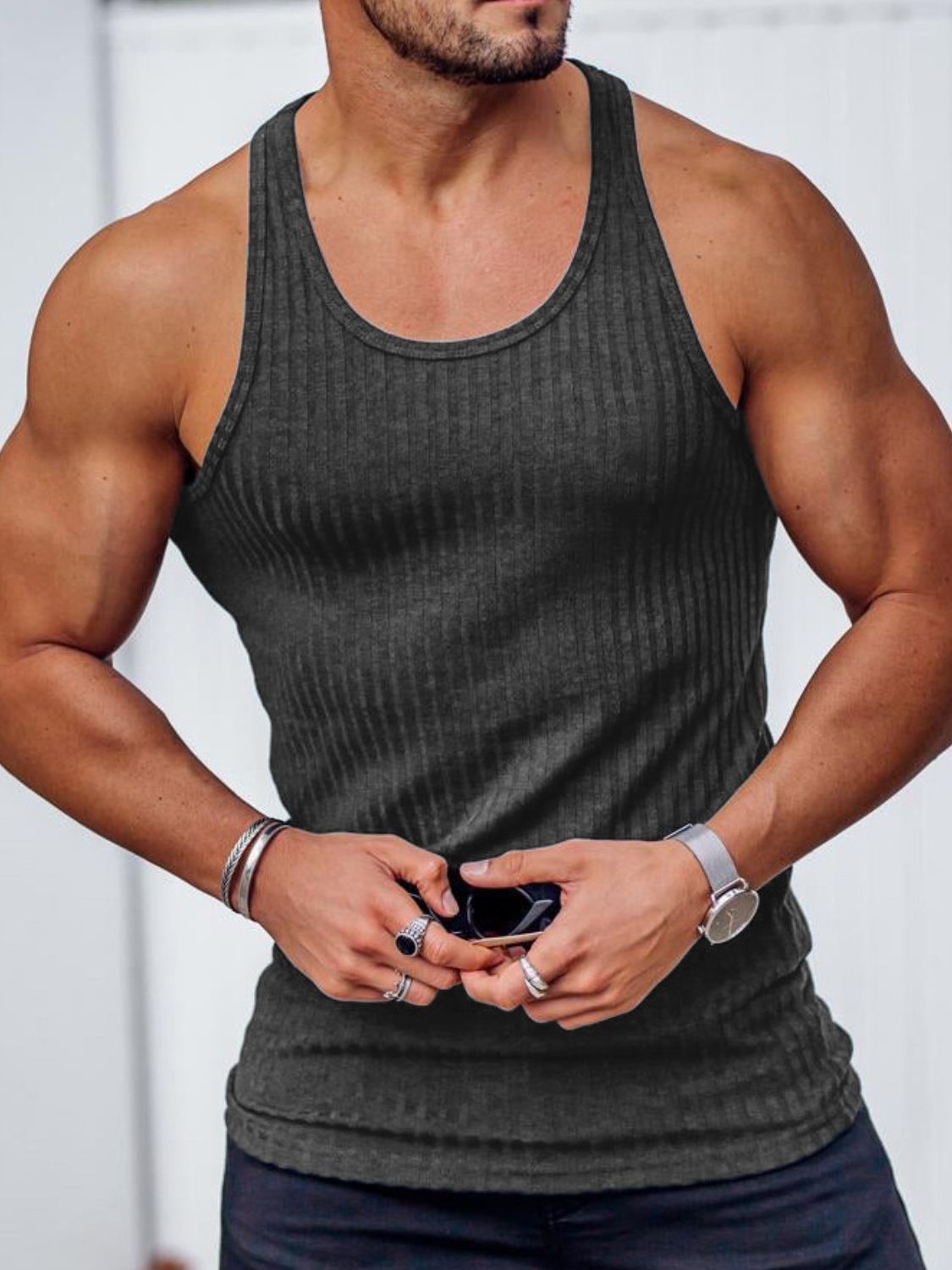 Men's Plus Size Round Neck Wide Strap Tank - Tigbul's Variety Fashion Shop