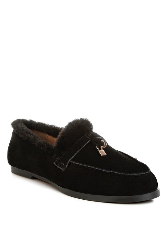 Ohrid Suede & Faux Fur Flat Loafers - Tigbul's Variety Fashion Shop