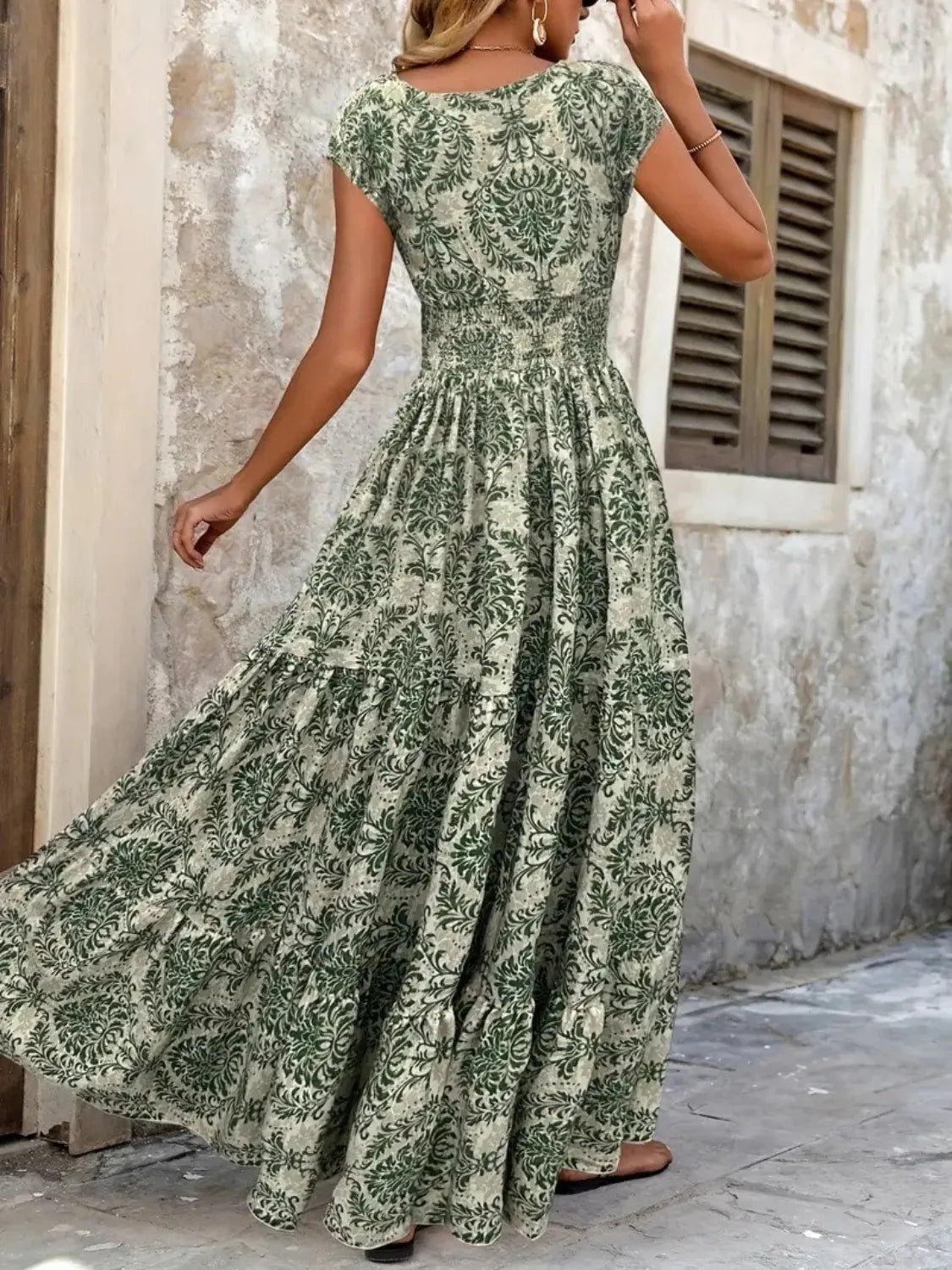 Vintage Floral Cap Sleeve Maxi Dress - Tigbul's Variety Fashion Shop