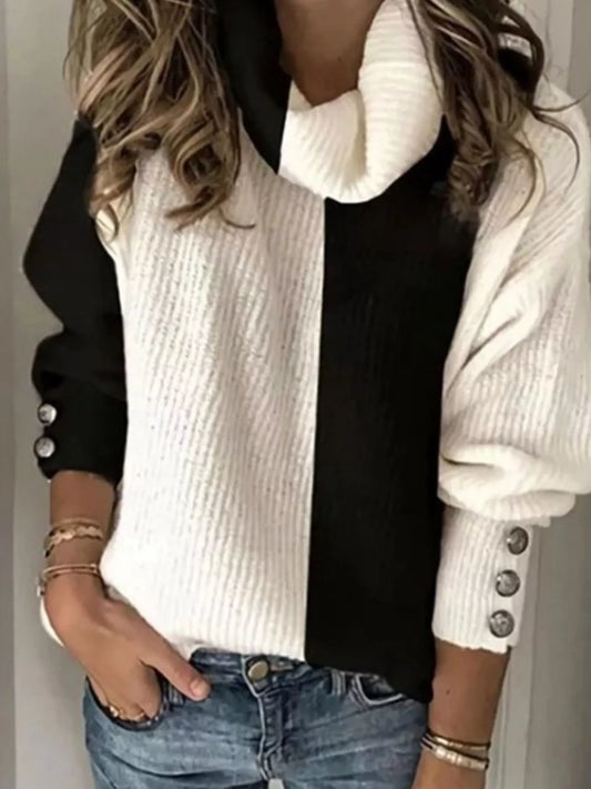 Full Size Two-Tone Turtleneck Long Sleeve Sweater Plus Size - Tigbul's Variety Fashion Shop