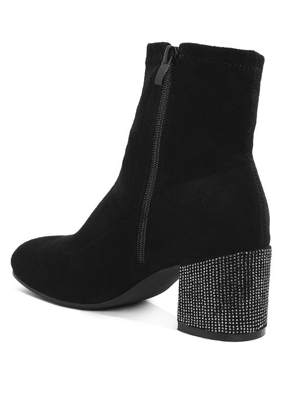 Chena Rhinestones Embellished Block Heel Boots - Tigbul's Variety Fashion Shop