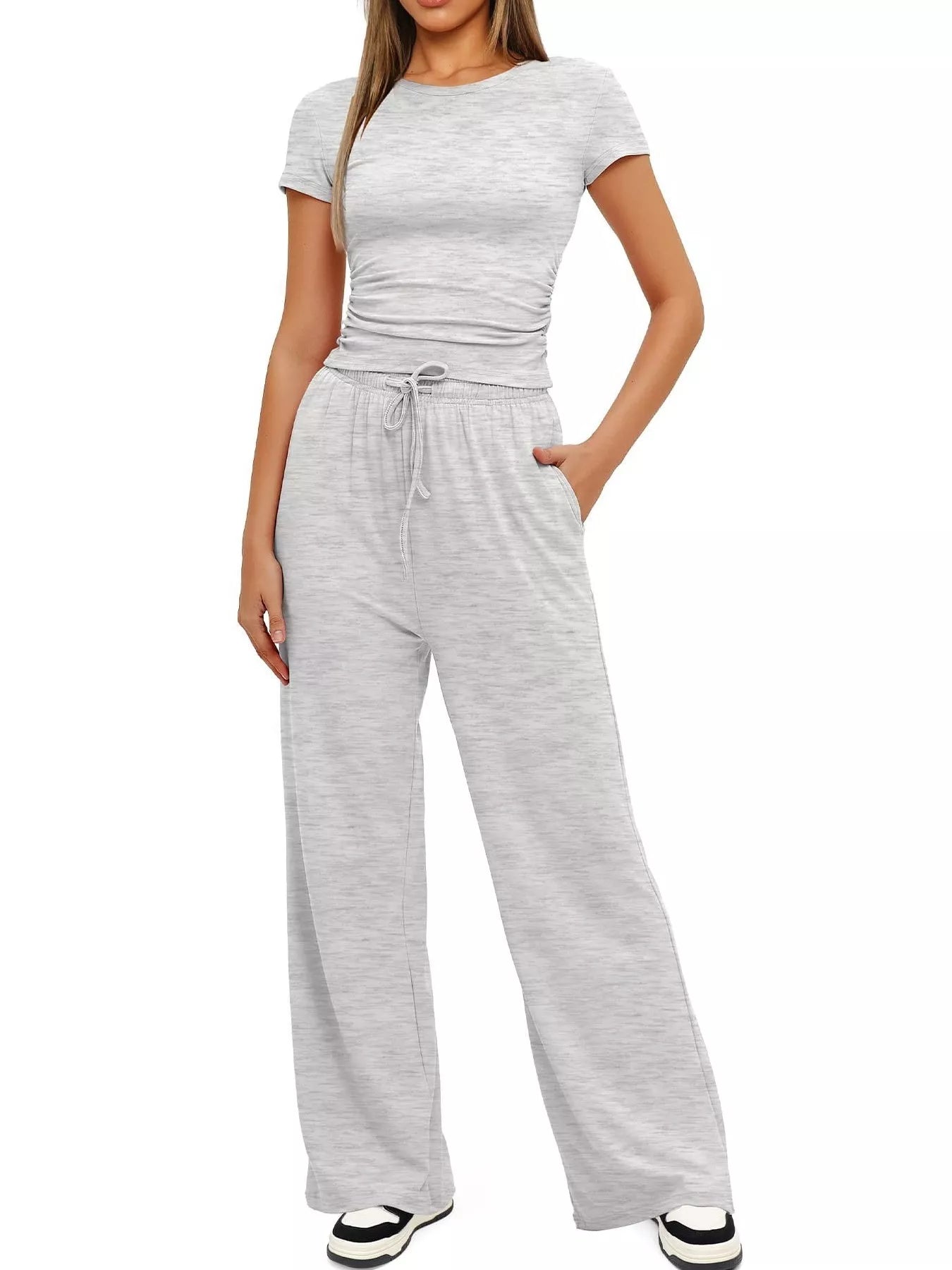 Round Neck Short Sleeve T-Shirt and Pants Set - Tigbul's Variety Fashion Shop