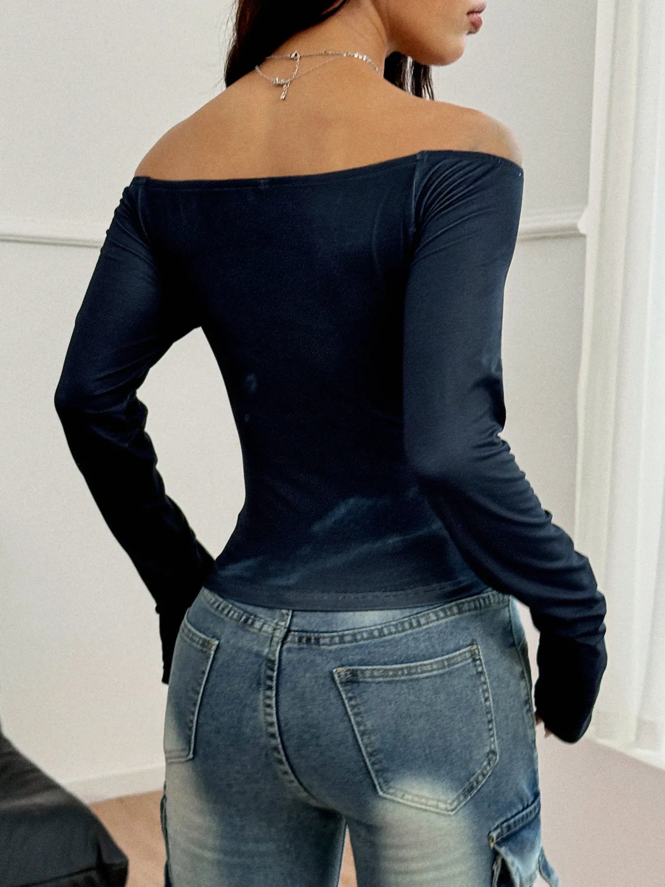 Off-Shoulder Long Sleeve T-Shirt - Tigbul's Variety Fashion Shop