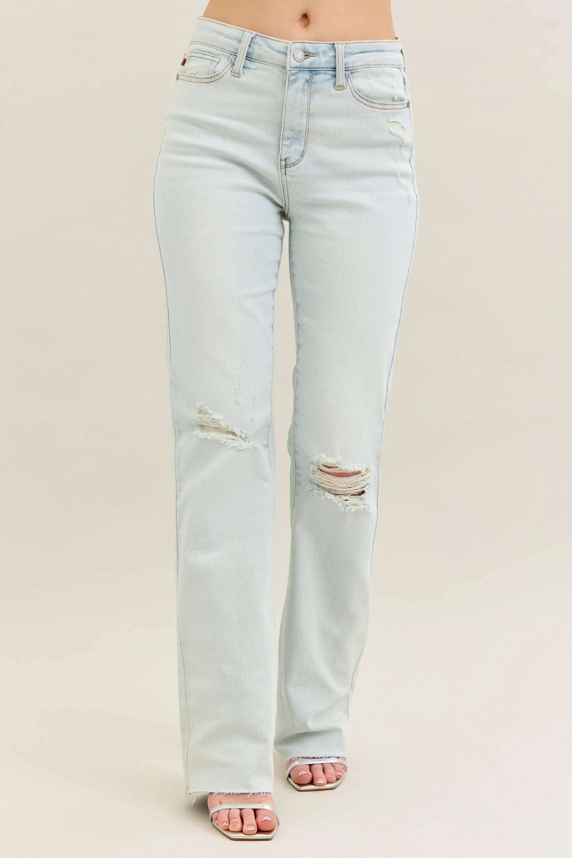 Judy Blue Full Size Destroy & Fray Hem Bootcut Jeans Plus Size - Tigbul's Variety Fashion Shop