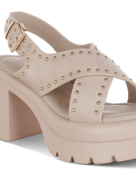Nambo Stud Embellished Block Heel Sandals - Tigbul's Variety Fashion Shop