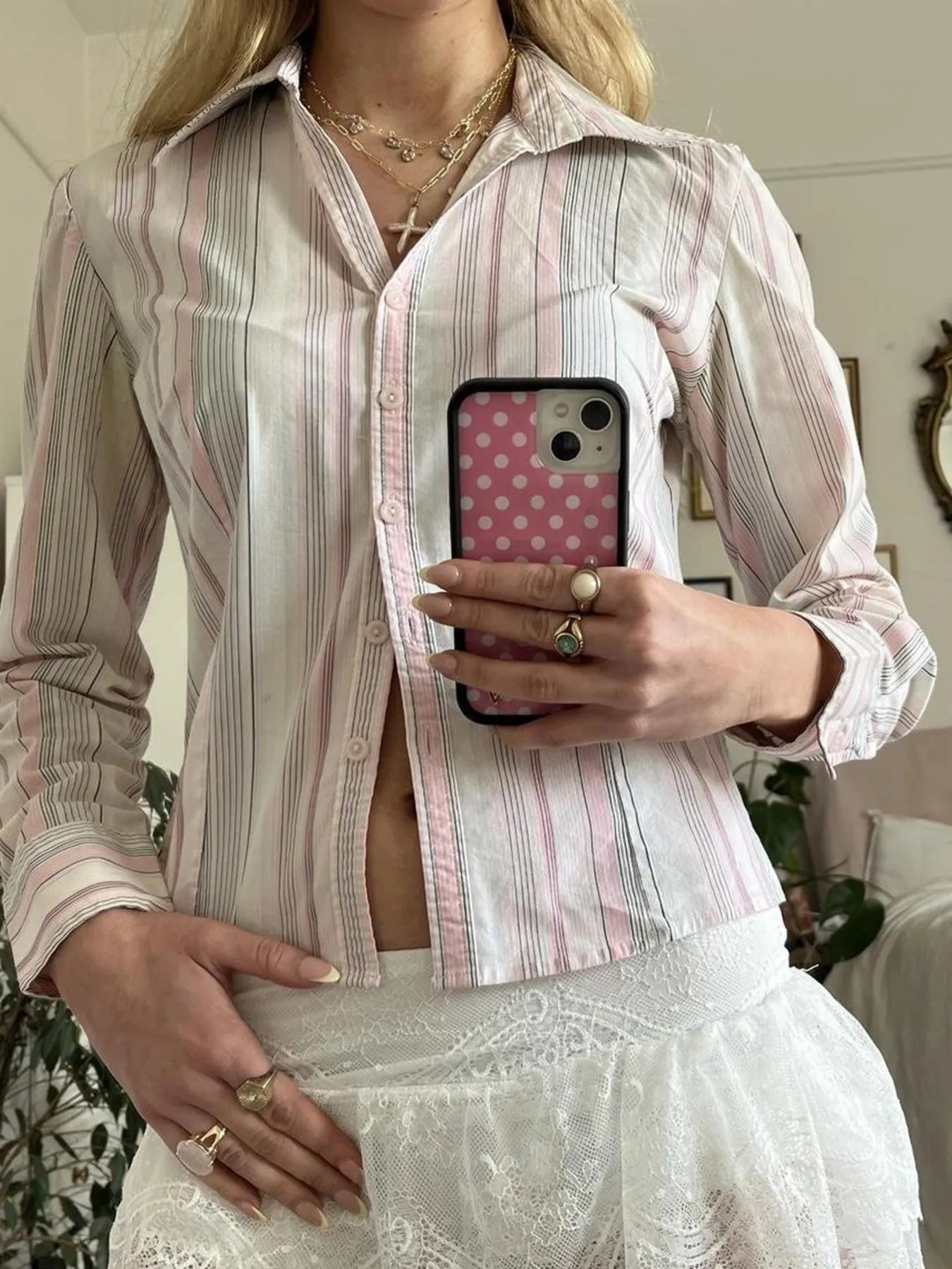 Printed Button-Down Long Sleeve Shirt - Tigbul's Variety Fashion Shop