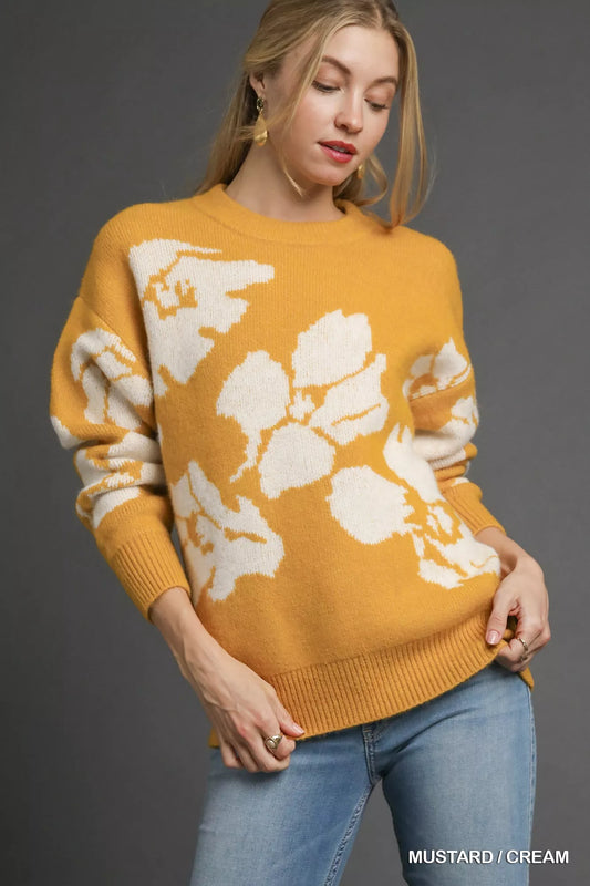 Umgee Floral Long Sleeve Sweater - Tigbul's Variety Fashion Shop