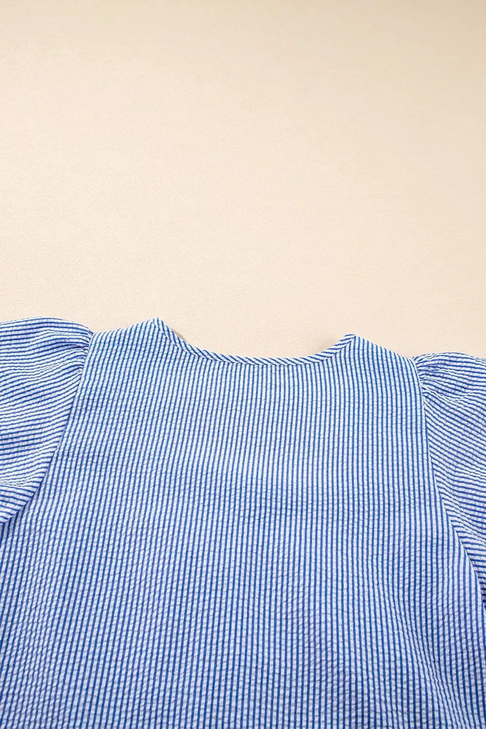 Stripe Textured Ruffle Short Sleeve Boho Detail Square Neck Blouse - Tigbul's Variety Fashion Shop