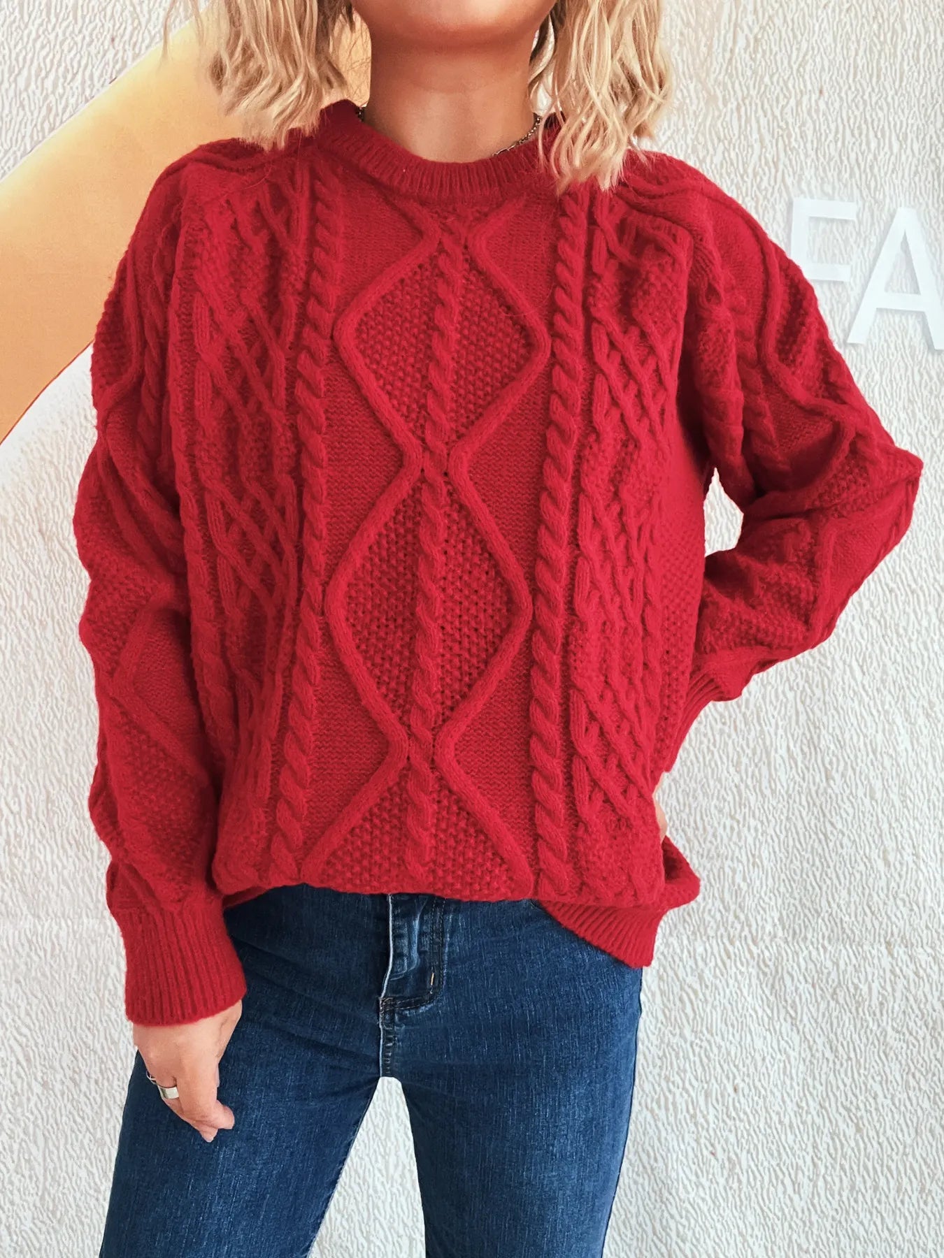 Cable Knit Long Sleeve Sweater - Tigbul's Variety Fashion Shop