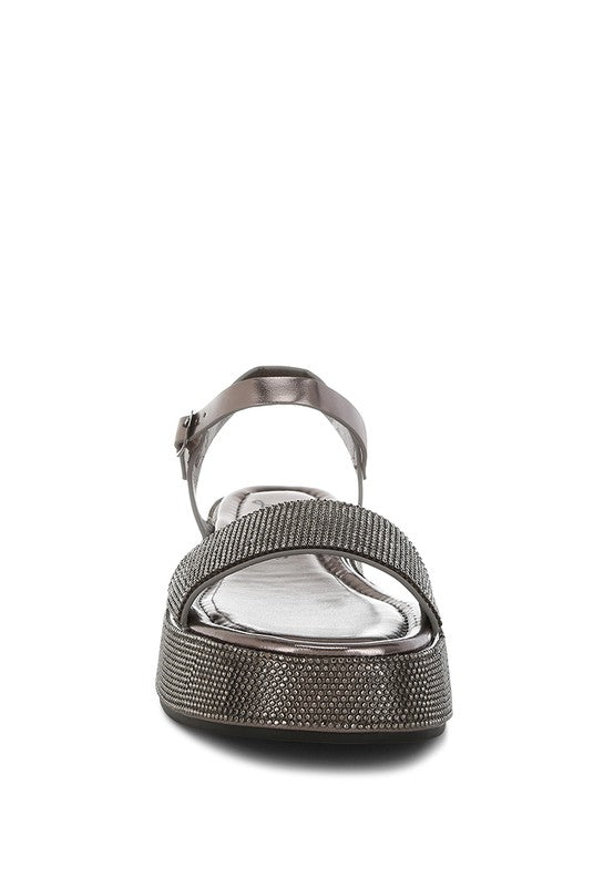 Nensis Rhinestone Embellished Flatform Sandals - Tigbul's Variety Fashion Shop